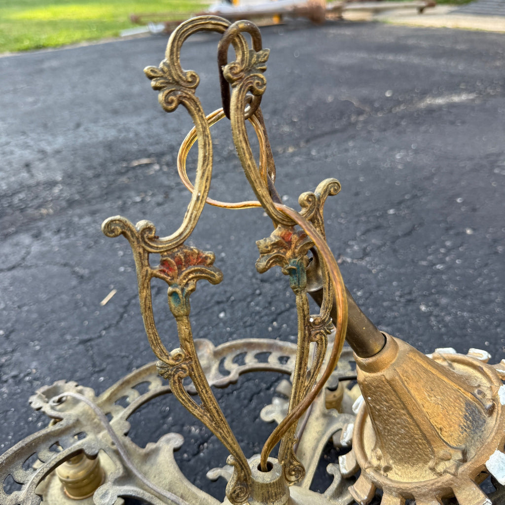 Art Nouveau Era 5-Point Light Fixture Ornate Gold Floral