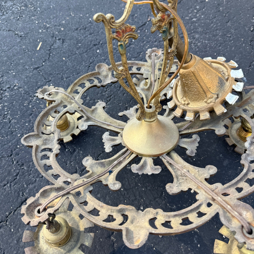 Art Nouveau Era 5-Point Light Fixture Ornate Gold Floral