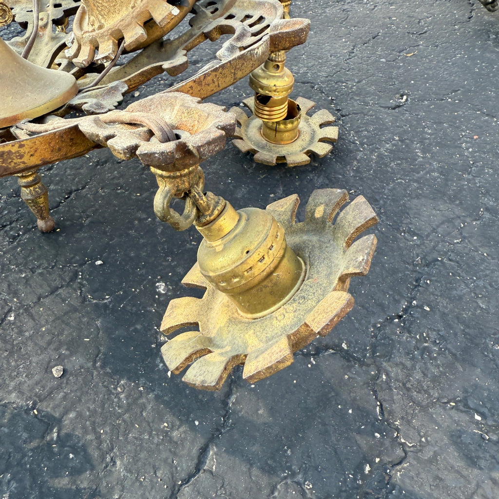 Art Nouveau Era 5-Point Light Fixture Ornate Gold Floral