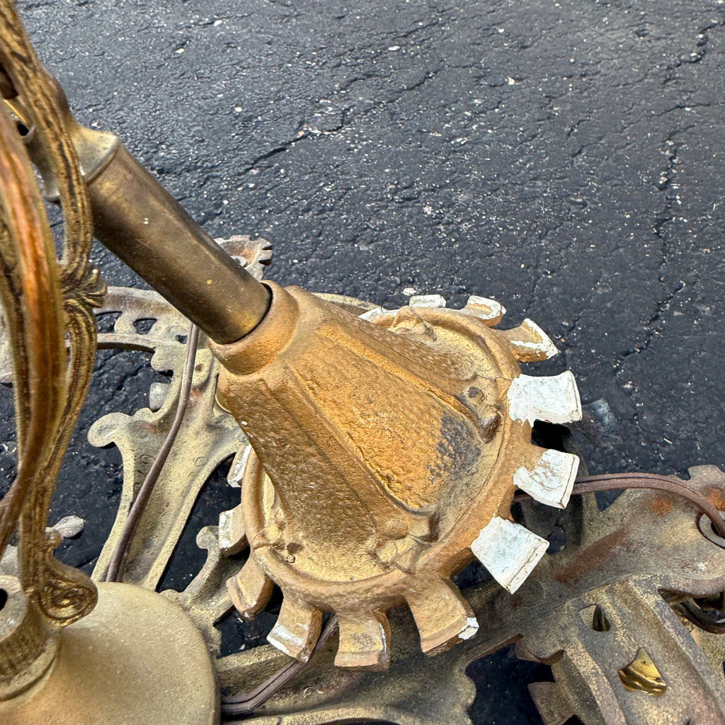 Art Nouveau Era 5-Point Light Fixture Ornate Gold Floral