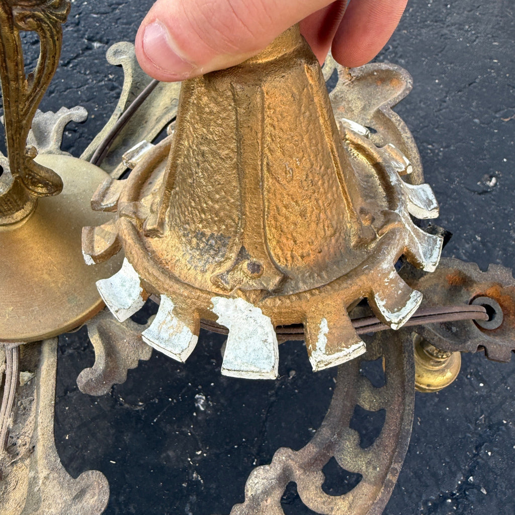 Art Nouveau Era 5-Point Light Fixture Ornate Gold Floral