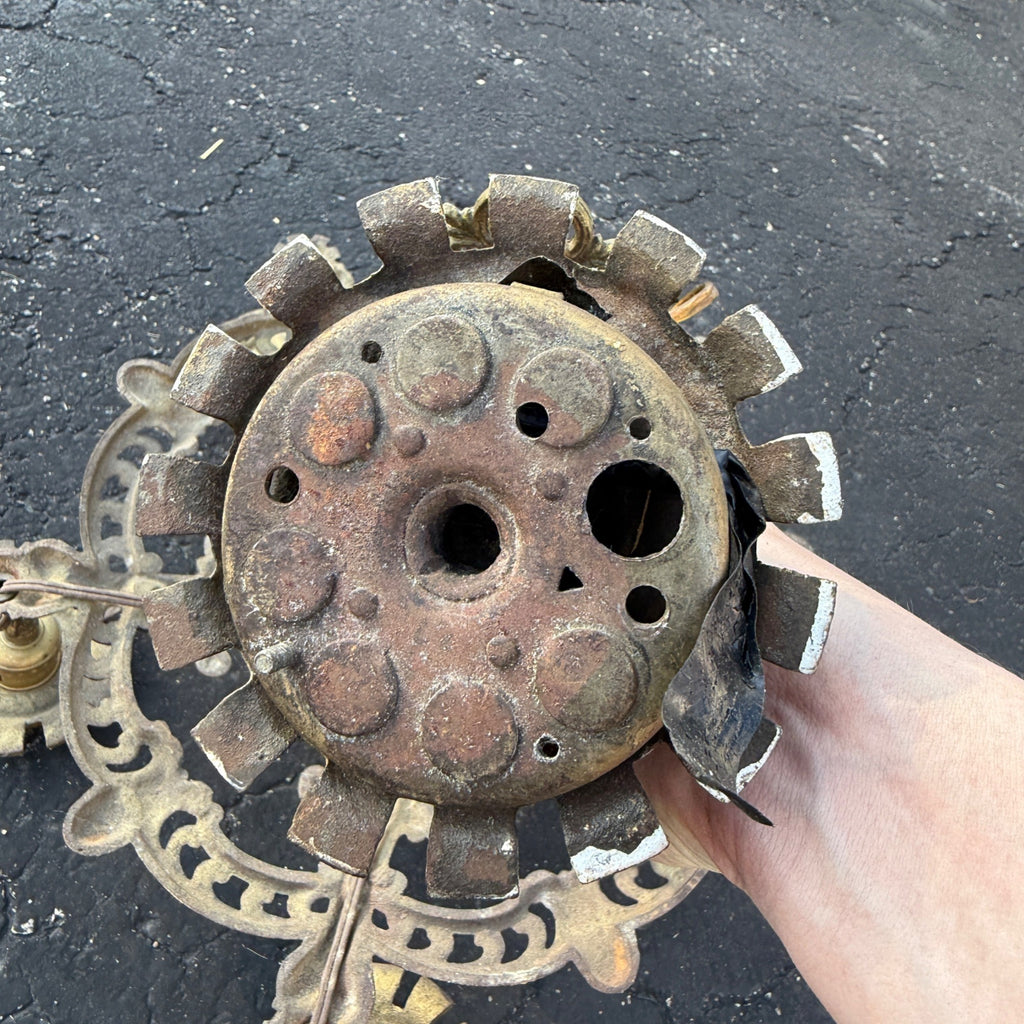 Art Nouveau Era 5-Point Light Fixture Ornate Gold Floral