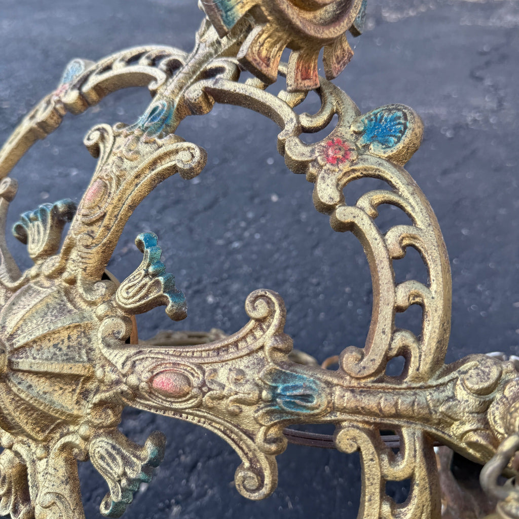 Art Nouveau Era 5-Point Light Fixture Ornate Gold Floral