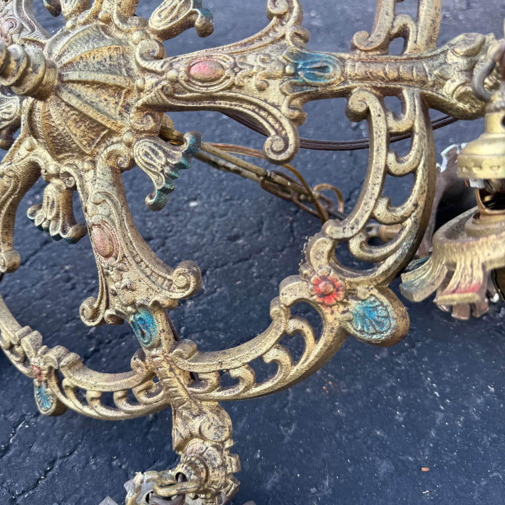 Art Nouveau Era 5-Point Light Fixture Ornate Gold Floral