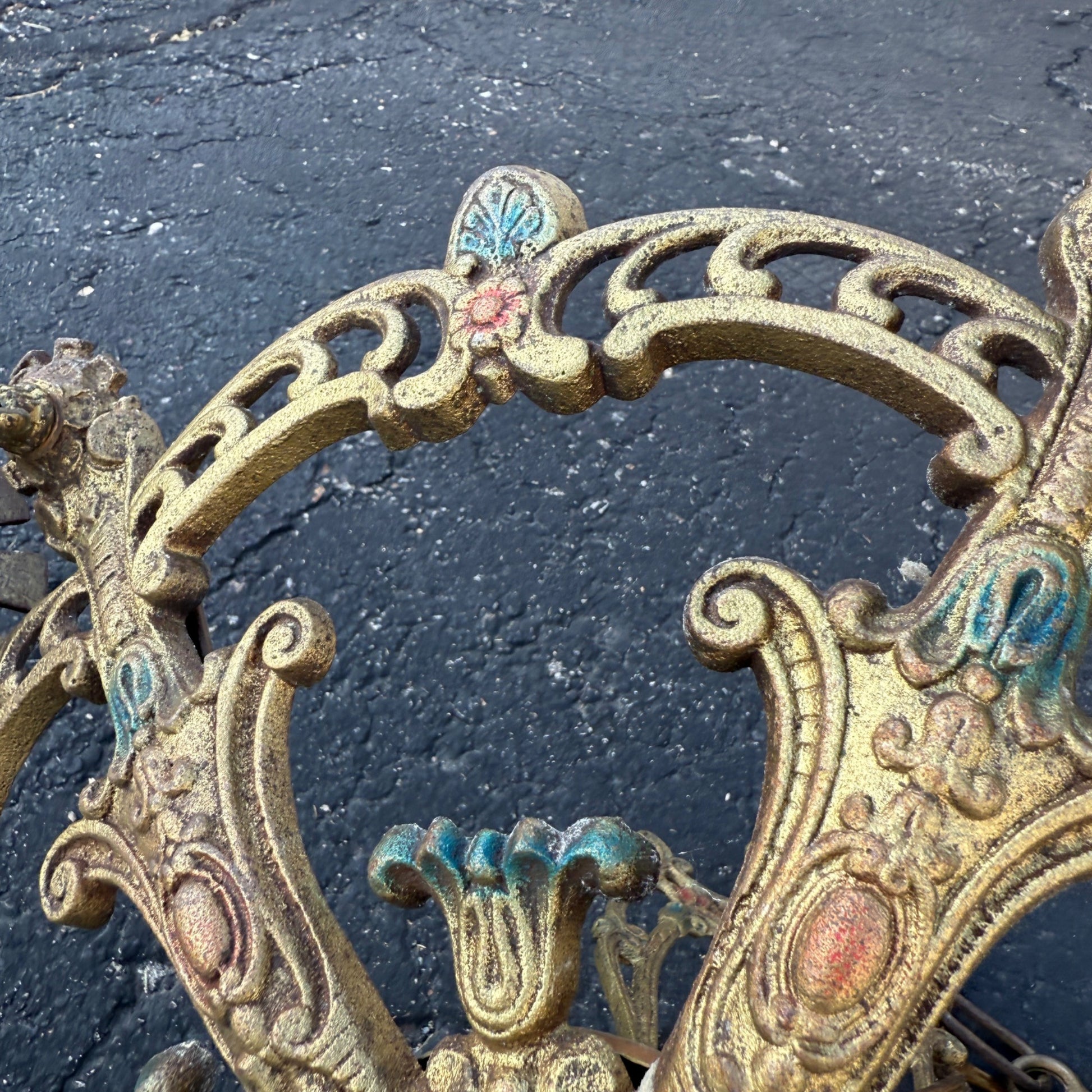 Art Nouveau Era 5-Point Light Fixture Ornate Gold Floral