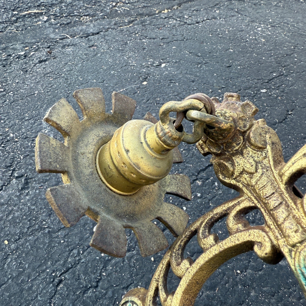 Art Nouveau Era 5-Point Light Fixture Ornate Gold Floral