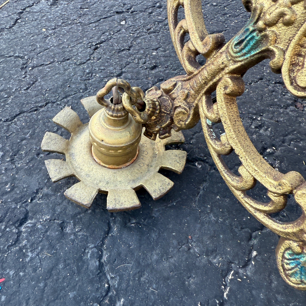 Art Nouveau Era 5-Point Light Fixture Ornate Gold Floral