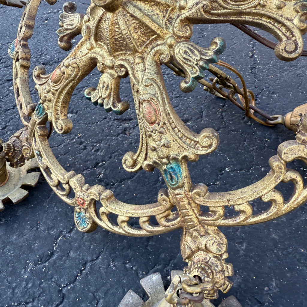 Art Nouveau Era 5-Point Light Fixture Ornate Gold Floral