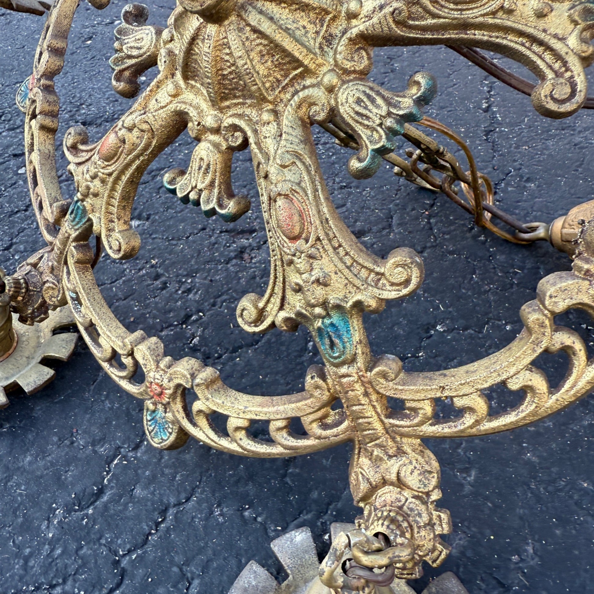 Art Nouveau Era 5-Point Light Fixture Ornate Gold Floral