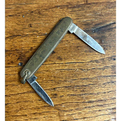 1920s Calibri Gold Tone Pocketwatch Watch Chain Knife "With Love Your Wife"