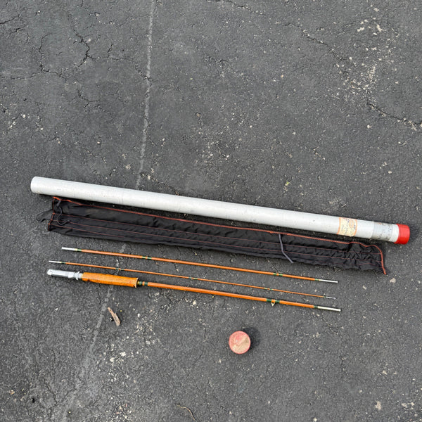 VIntage Bamboo Fly Fishing Rod Howald Wonderod Pole W. Container tube