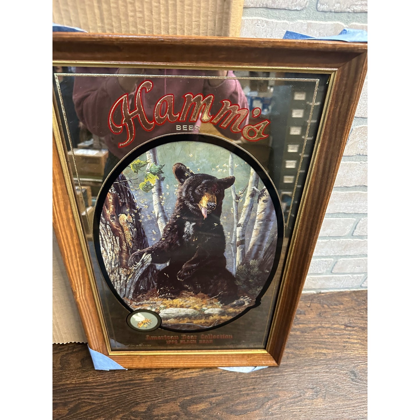 1992 Hamms Beer Black Bear Mirror American Collection Series Bar Sign NEW