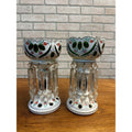 Victorian Era Pair of Czech/ Crystal, Bohemian Mantle Luster Lamps White & Green