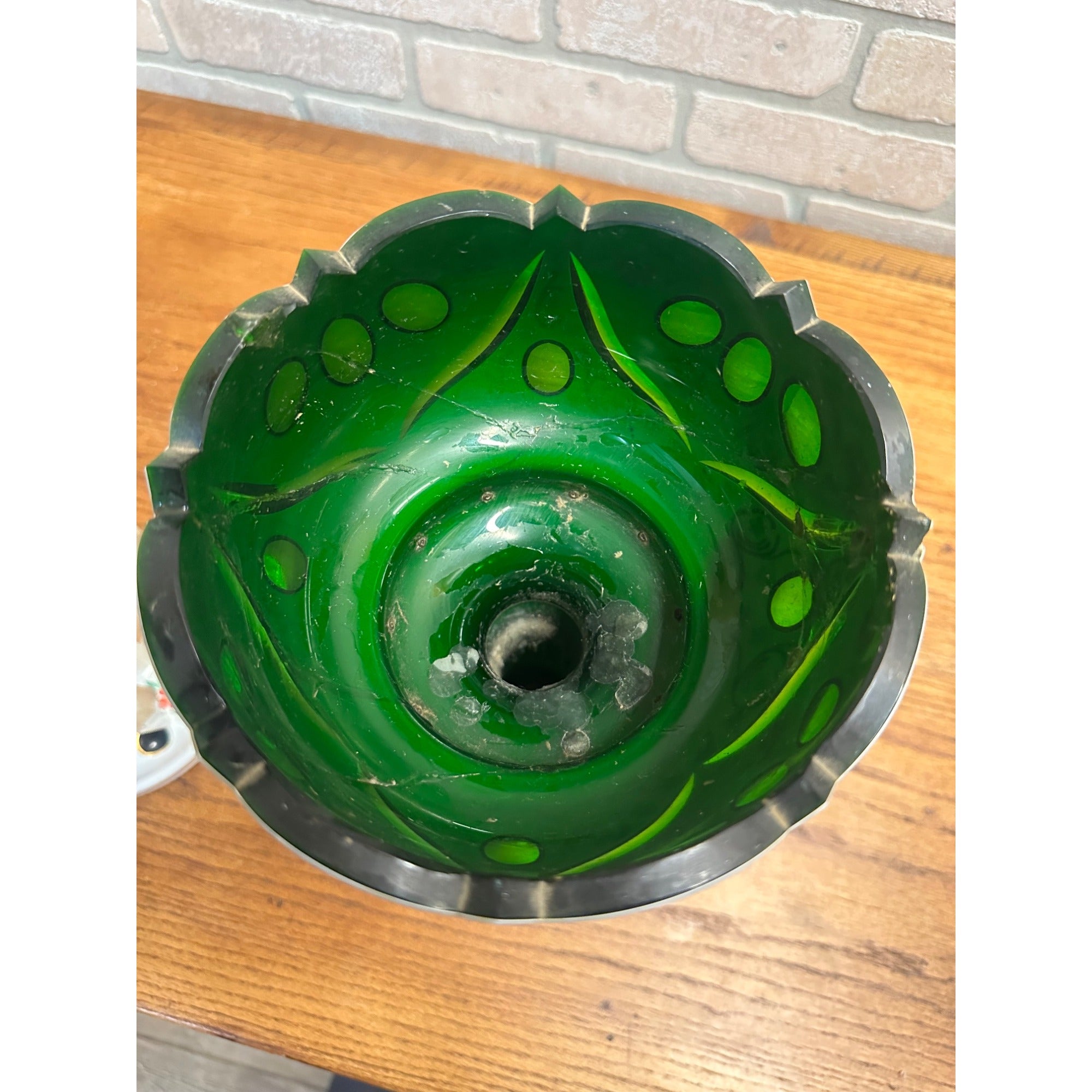 Victorian Era Pair of Czech/ Crystal, Bohemian Mantle Luster Lamps White & Green