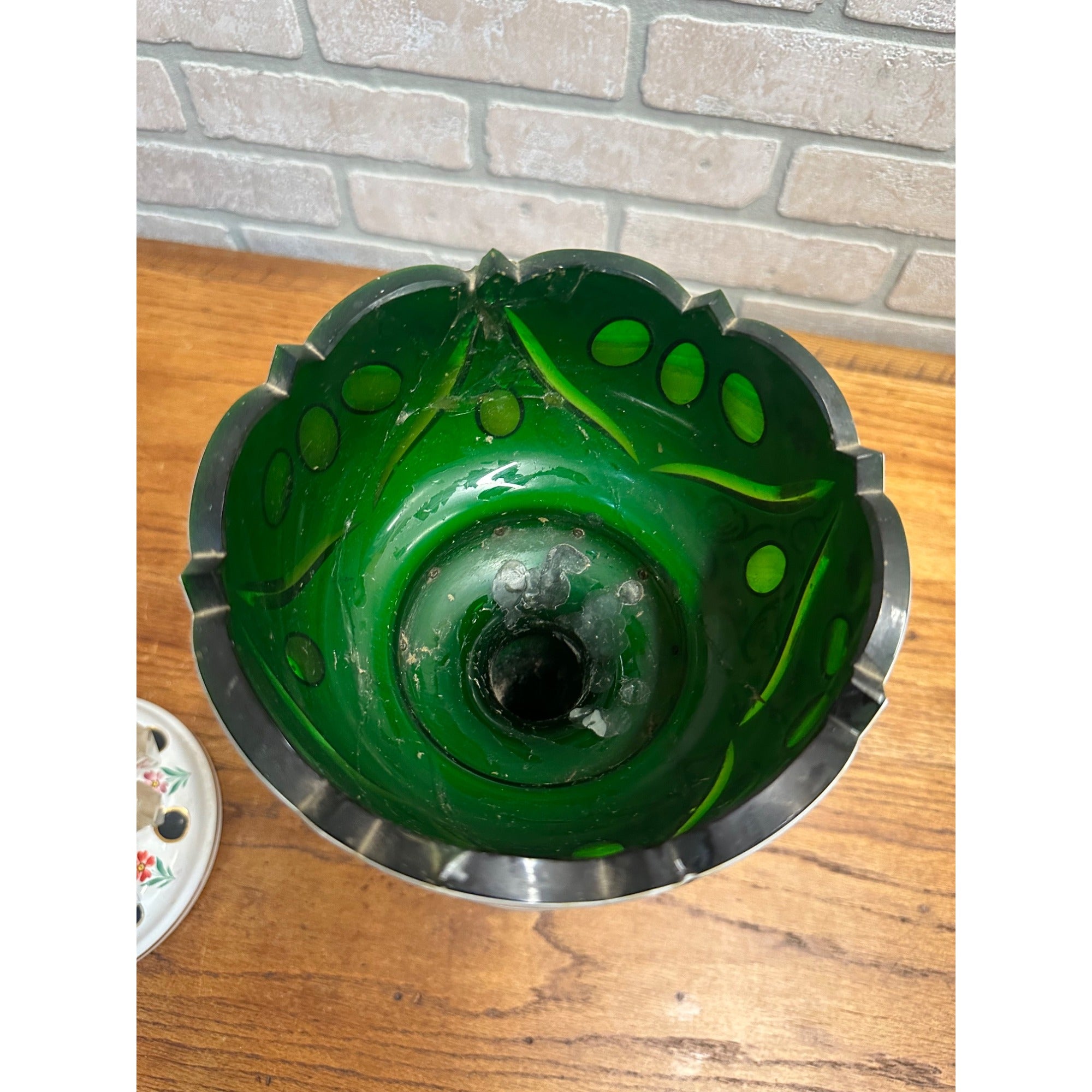 Victorian Era Pair of Czech/ Crystal, Bohemian Mantle Luster Lamps White & Green