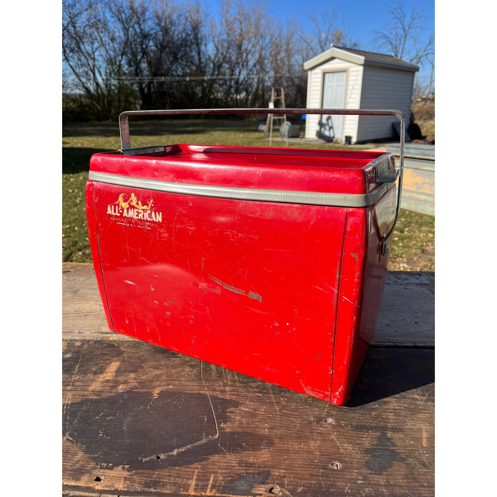 Rare Vintage Picnic All-American Cooler Ice Box Red Picnic Insulated Advertising