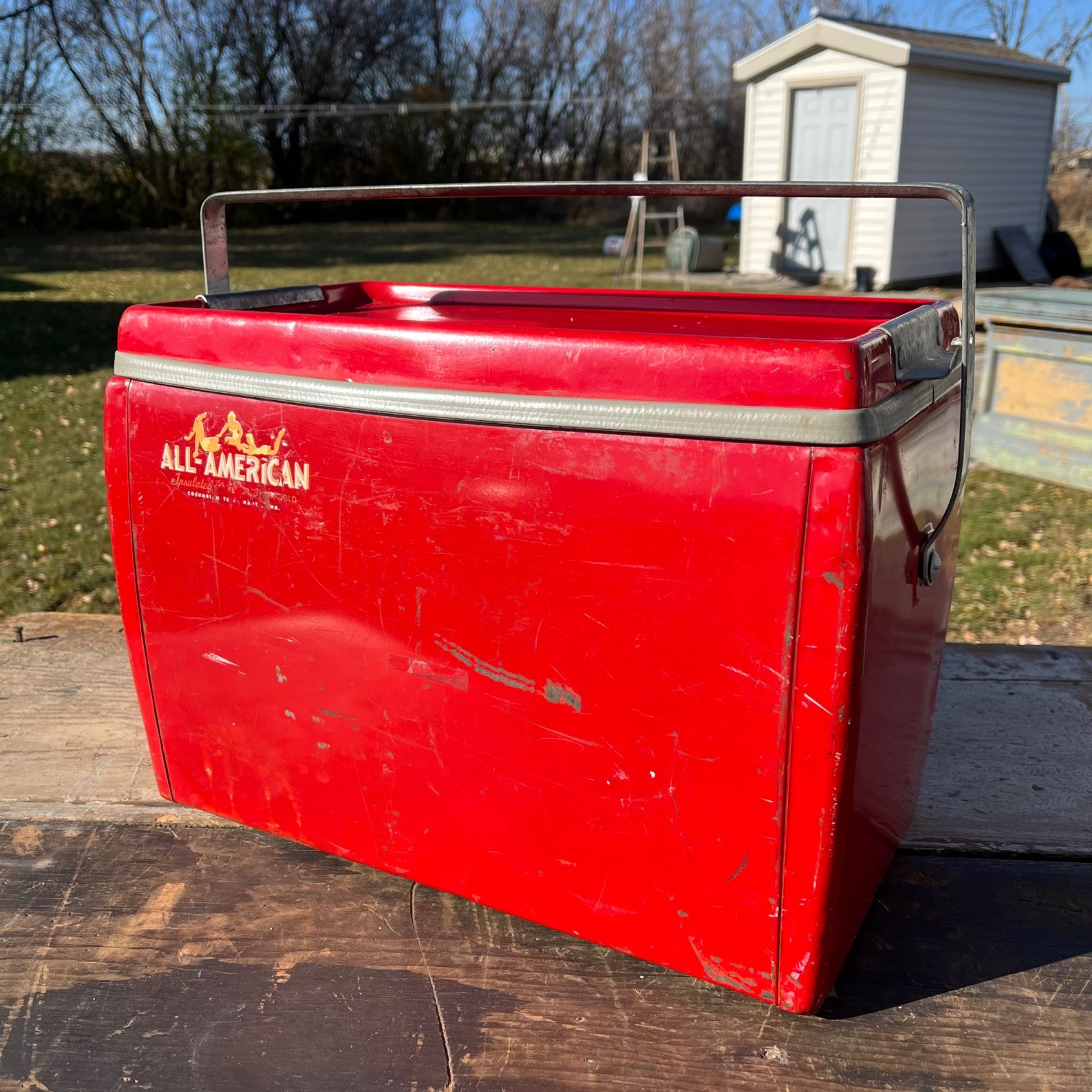 Rare Vintage Picnic All-American Cooler Ice Box Red Picnic Insulated Advertising