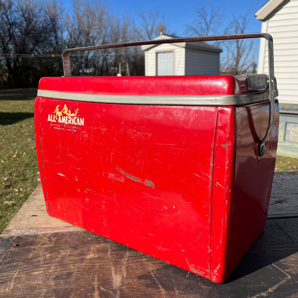 Rare Vintage Picnic All-American Cooler Ice Box Red Picnic Insulated Advertising