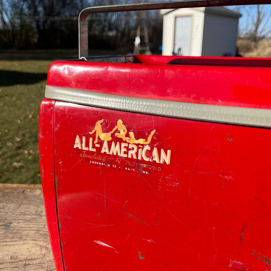 Rare Vintage Picnic All-American Cooler Ice Box Red Picnic Insulated Advertising
