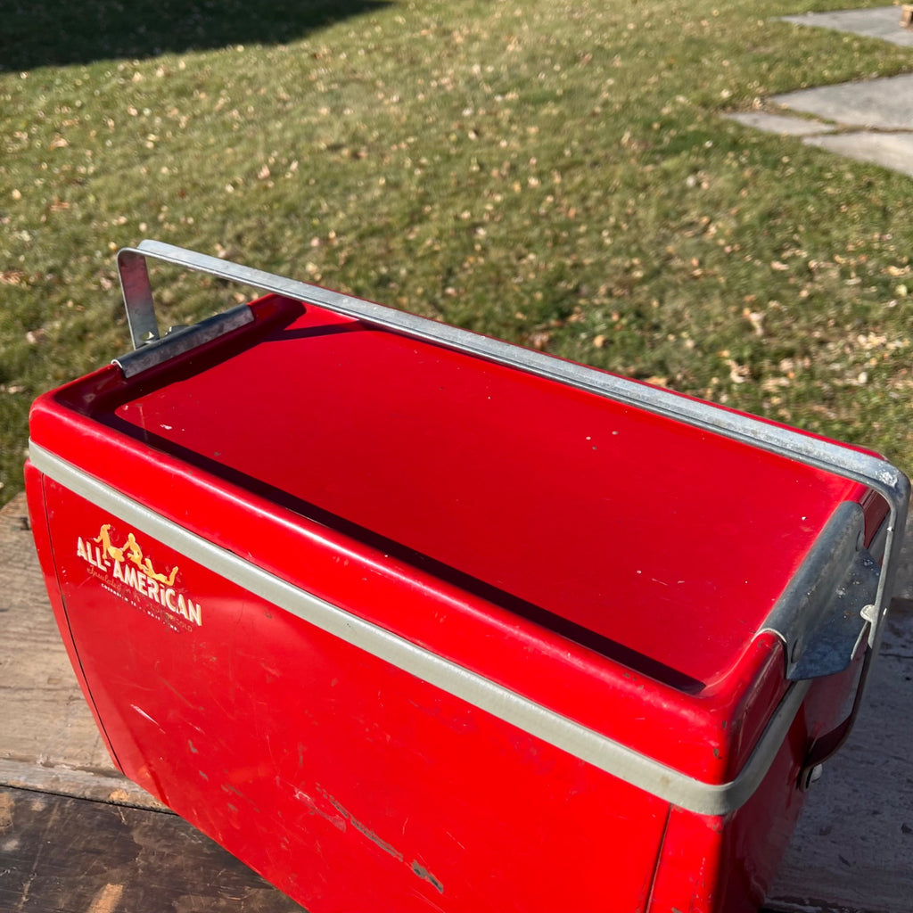 Rare Vintage Picnic All-American Cooler Ice Box Red Picnic Insulated Advertising