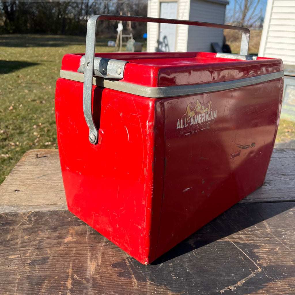 Rare Vintage Picnic All-American Cooler Ice Box Red Picnic Insulated Advertising