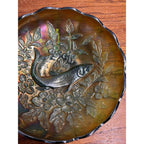 Millersburg Green Carnival Glass "Trout & Fly" Green Ruffle 8" Iridescent Bowl