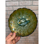 Millersburg Green Carnival Glass "Trout & Fly" Green Ruffle 8" Iridescent Bowl