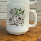 Vintage (2) Glasbake Milk Glass Vegetable Harvest Pattern Stackable Mugs