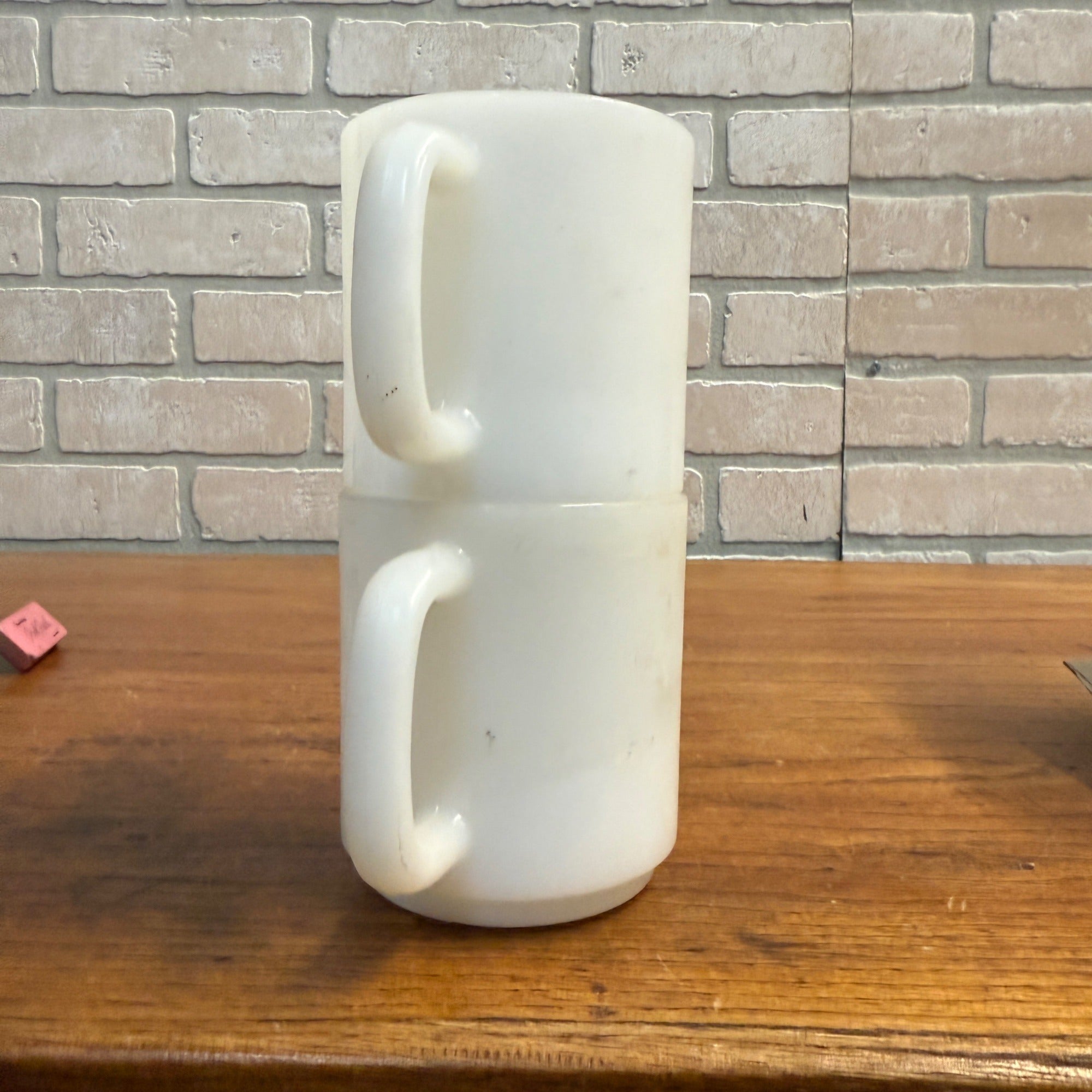 Vintage (2) Glasbake Milk Glass Vegetable Harvest Pattern Stackable Mugs