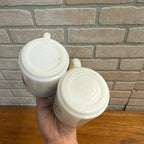 Vintage (2) Glasbake Milk Glass Vegetable Harvest Pattern Stackable Mugs