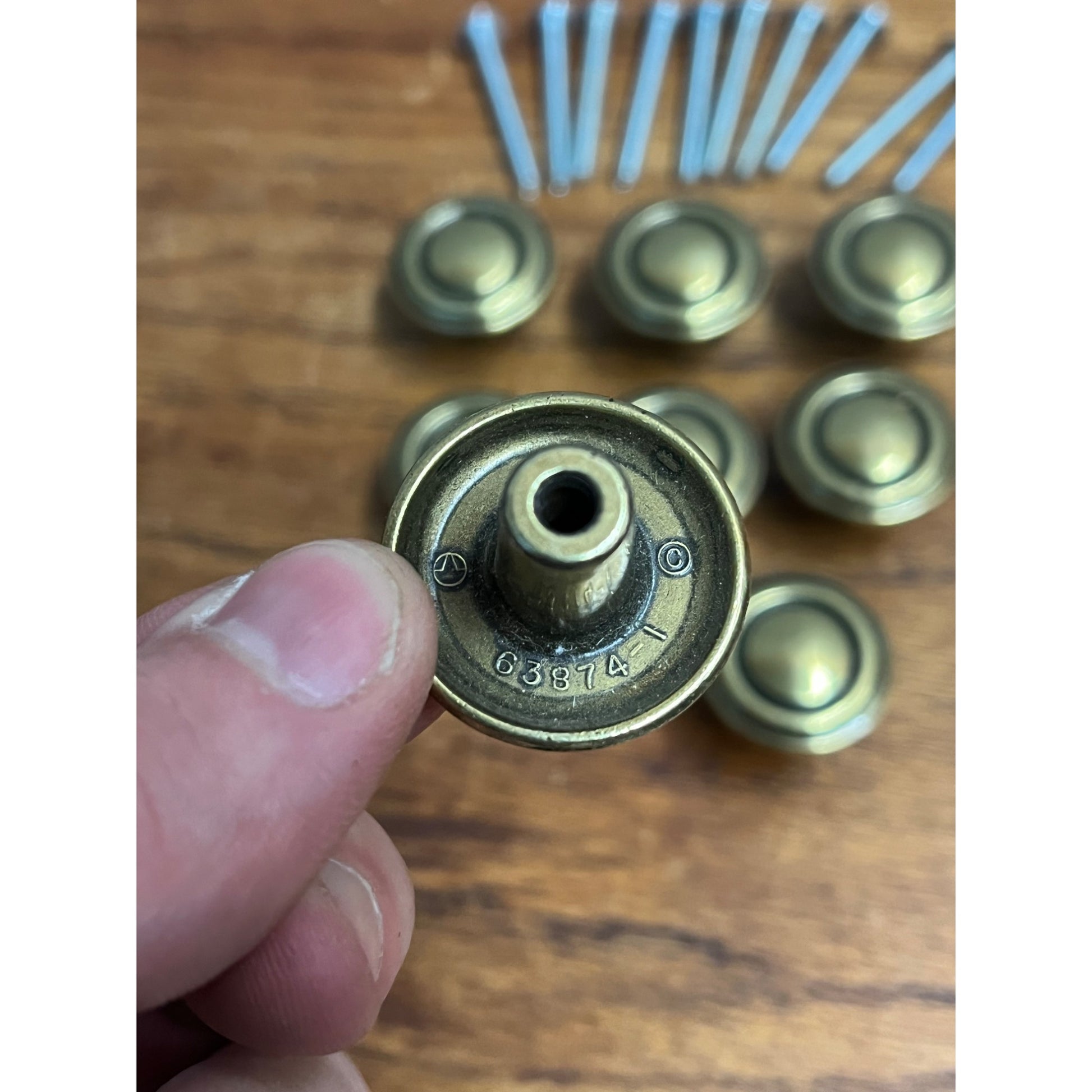 Vintage Solid Brass Drawer Knob Pulls Lot (8) w/ Hardware 1-1/8" Diameter