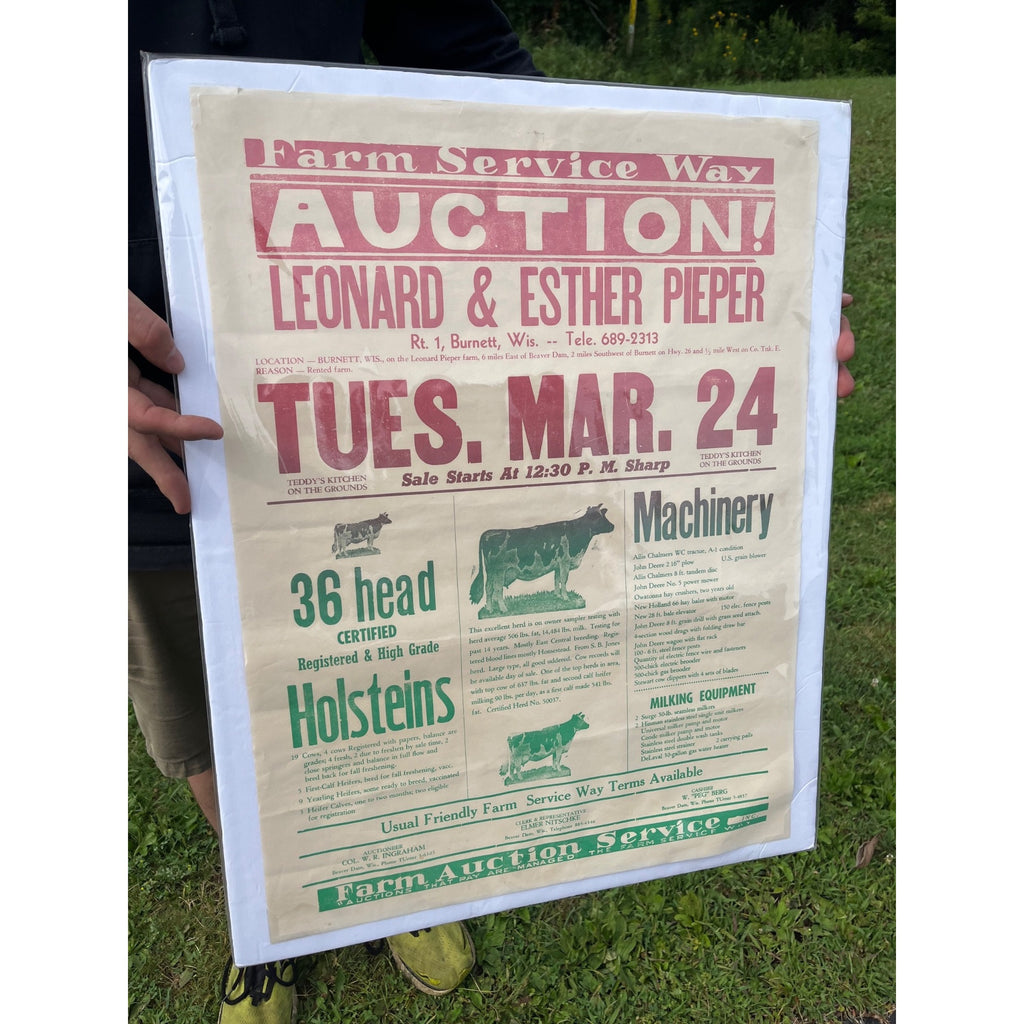 Vintage Wisconsin Farm Livestock Cow Auction Poster Sign Burnett Wis