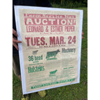 Vintage Wisconsin Farm Livestock Cow Auction Poster Sign Burnett Wis