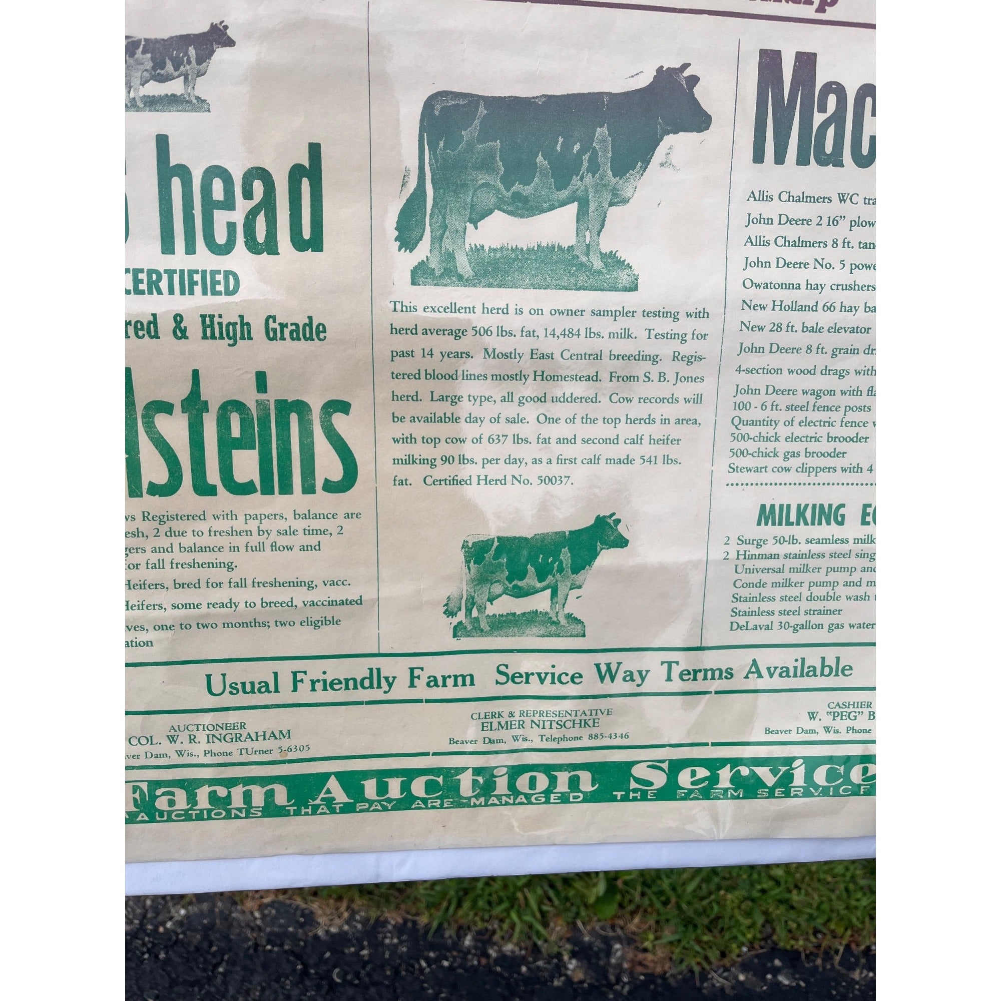 Vintage Wisconsin Farm Livestock Cow Auction Poster Sign Burnett Wis