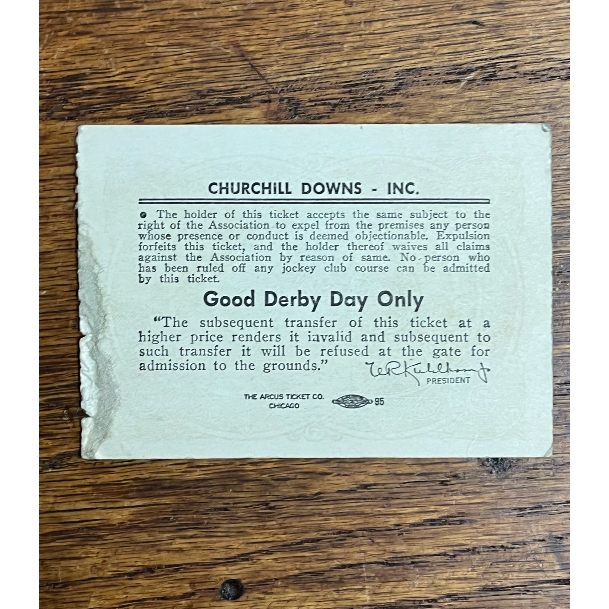 Original 1961 Churchill Downs Kentucky Derby Clubhouse Box Seat Ticket Vintage