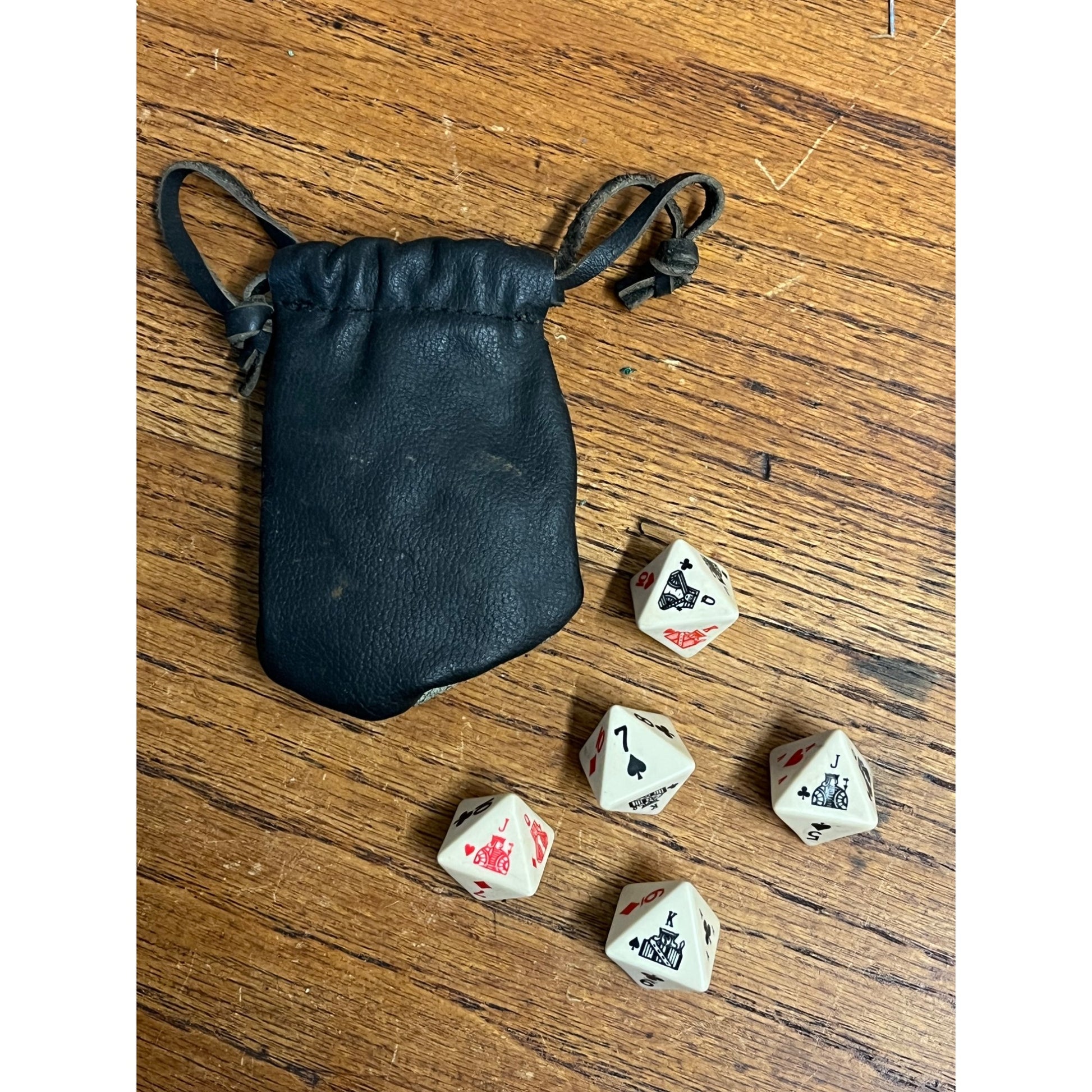 Vintage 8 Sided Marlboro Poker Dice Game Set Leather Draw String Bag