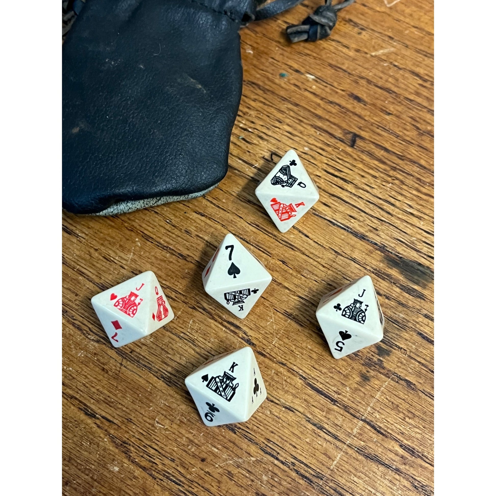 Vintage 8 Sided Marlboro Poker Dice Game Set Leather Draw String Bag