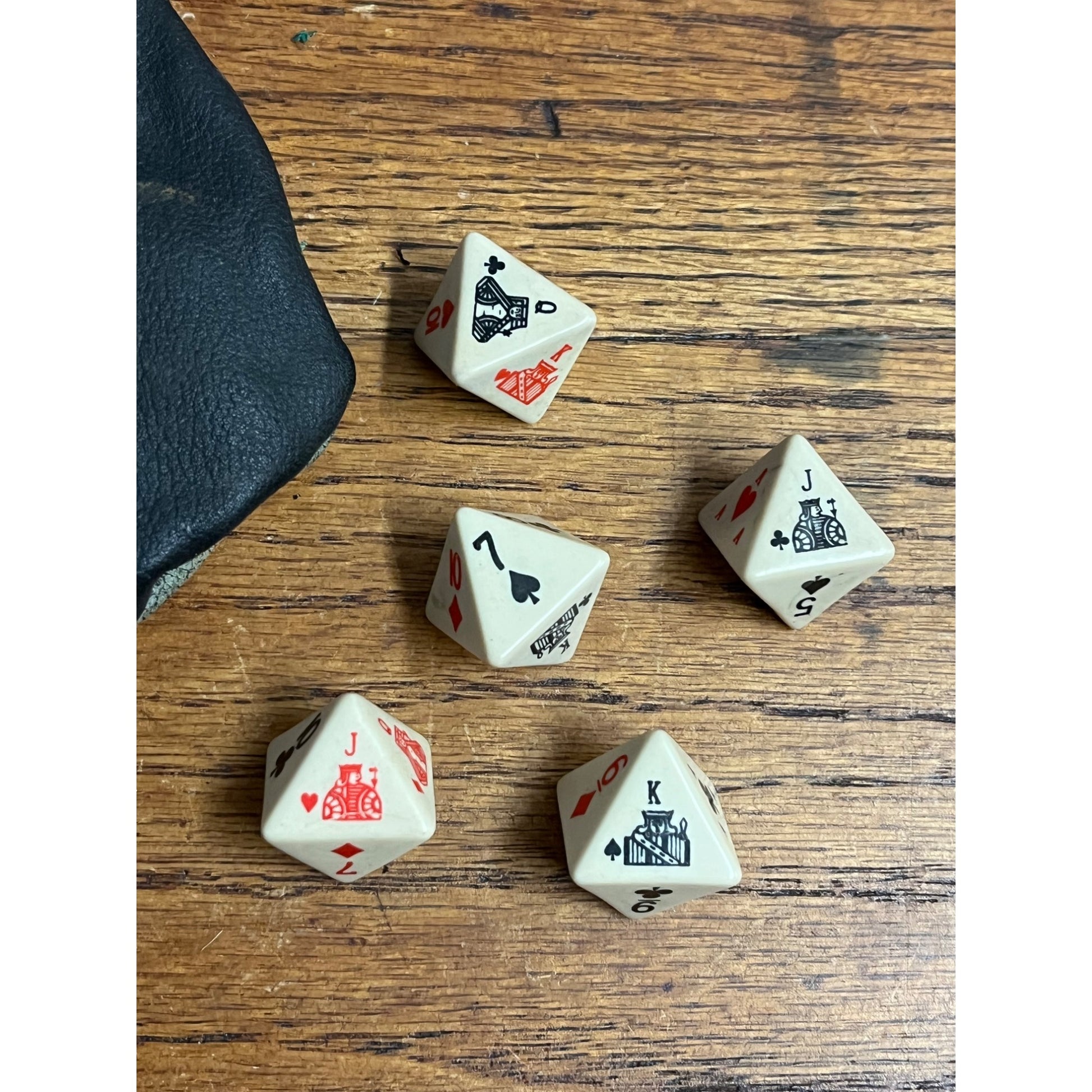 Vintage 8 Sided Marlboro Poker Dice Game Set Leather Draw String Bag