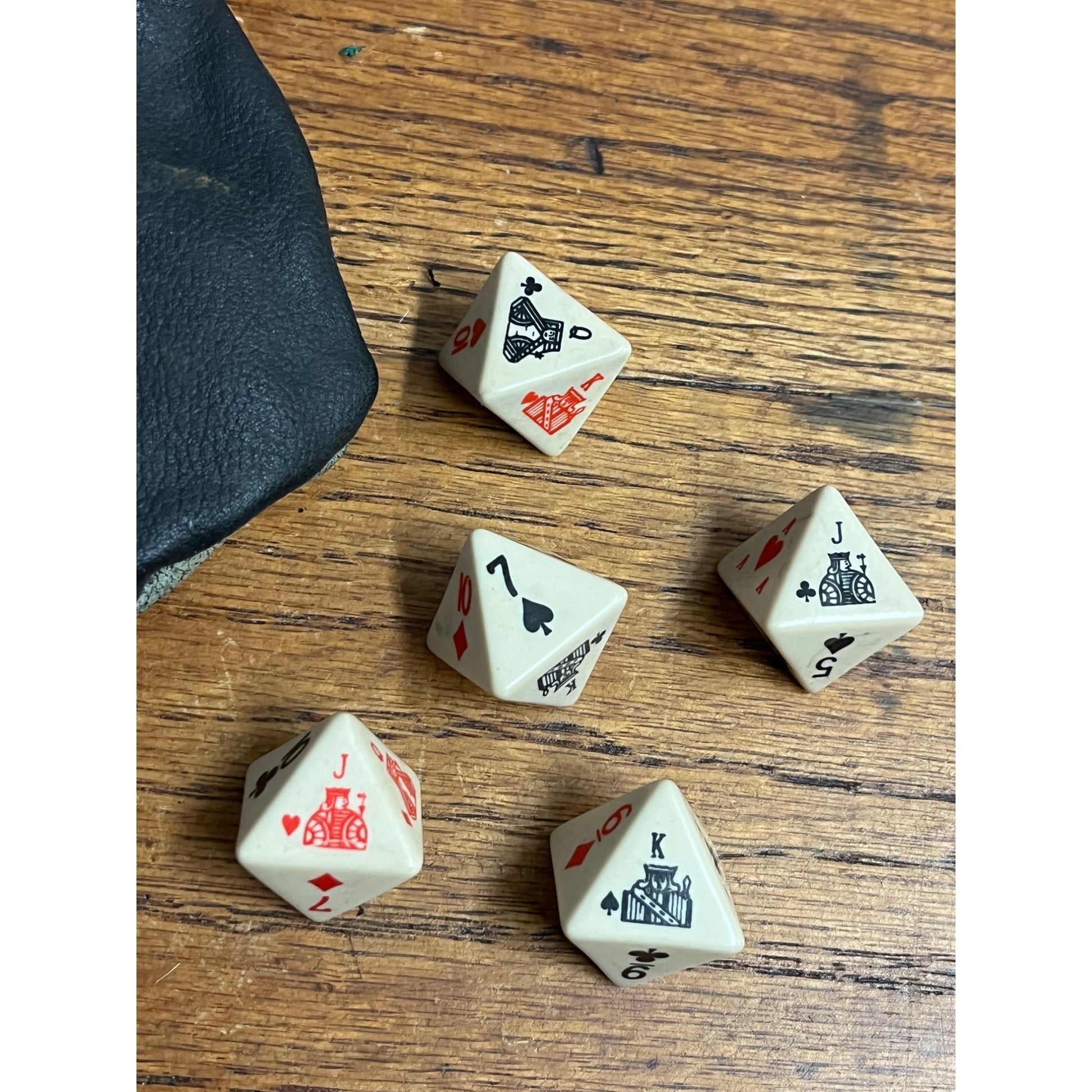 Vintage 8 Sided Marlboro Poker Dice Game Set Leather Draw String Bag