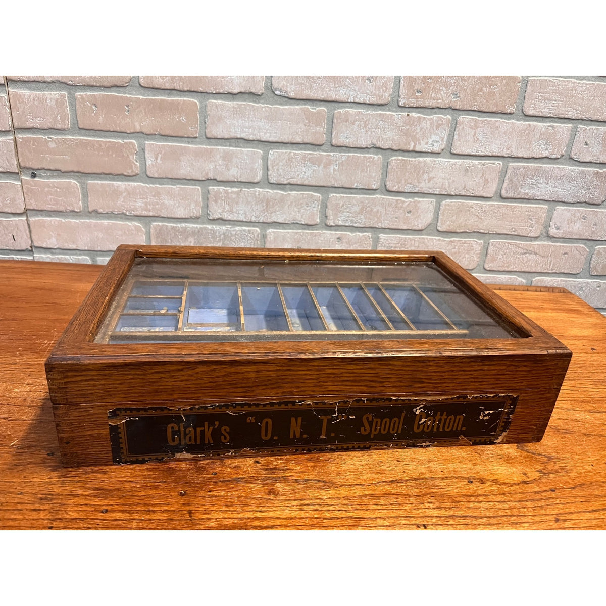 Antique Clarks ONT Spool Cotton Counter Oak Display Case Country Store Cabinet