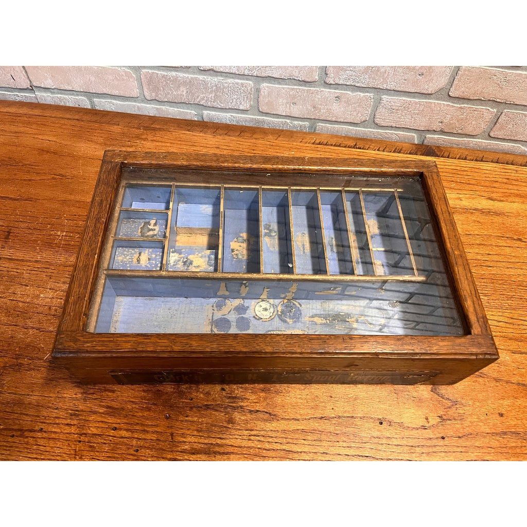 Antique Clarks ONT Spool Cotton Counter Oak Display Case Country Store Cabinet