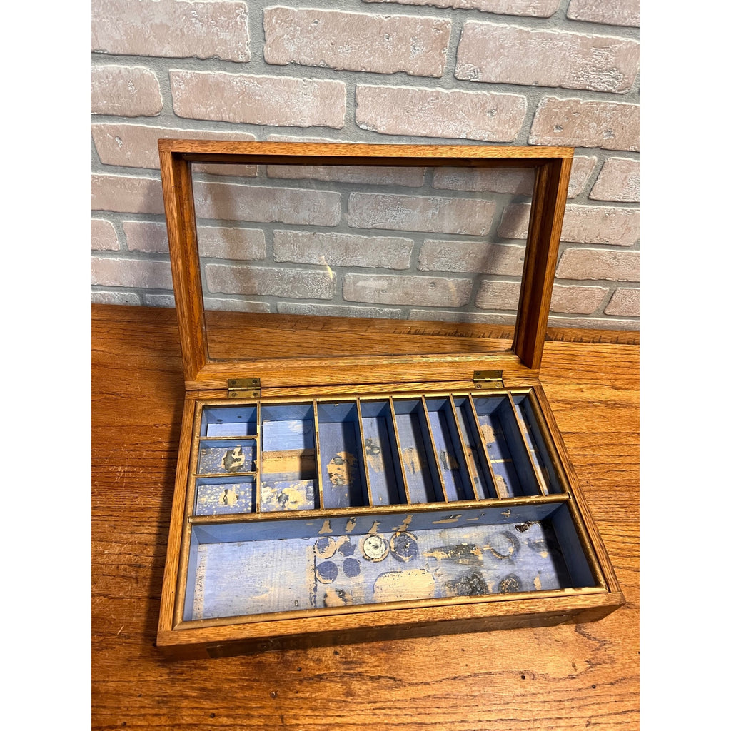 Antique Clarks ONT Spool Cotton Counter Oak Display Case Country Store Cabinet
