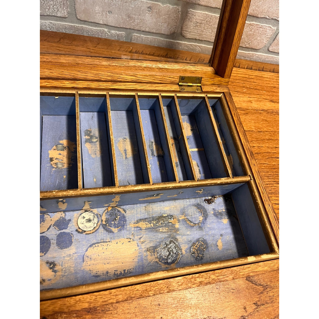 Antique Clarks ONT Spool Cotton Counter Oak Display Case Country Store Cabinet