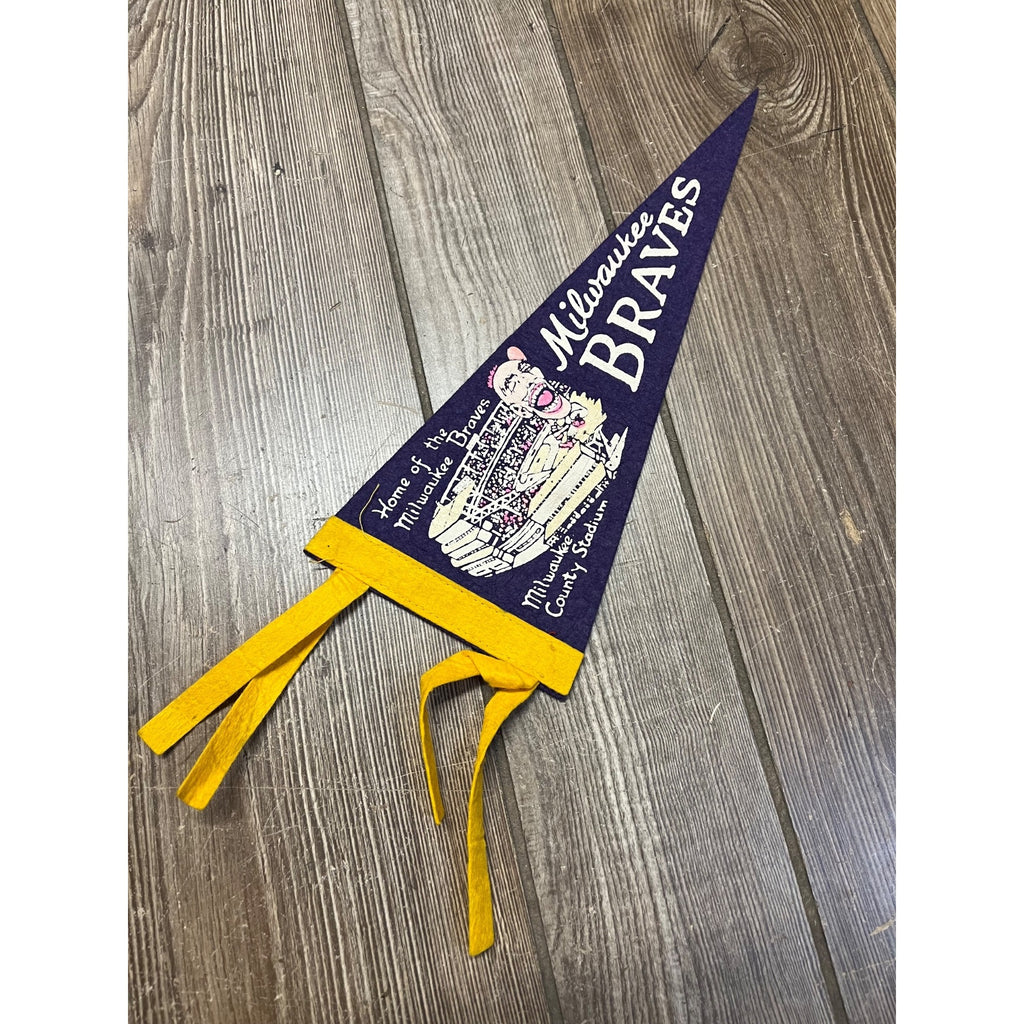 Vintage 1950s Milwaukee Braves Mini 12" Felt Pennant Flag MLB Baseball Indian