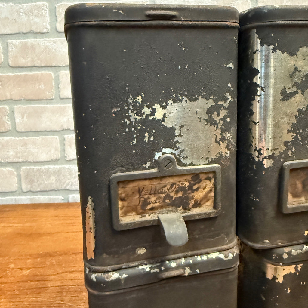 Lot of (4) 1900s Apothecary Seed Phenix Herb Can Druggist Storage Metal Bins Empty