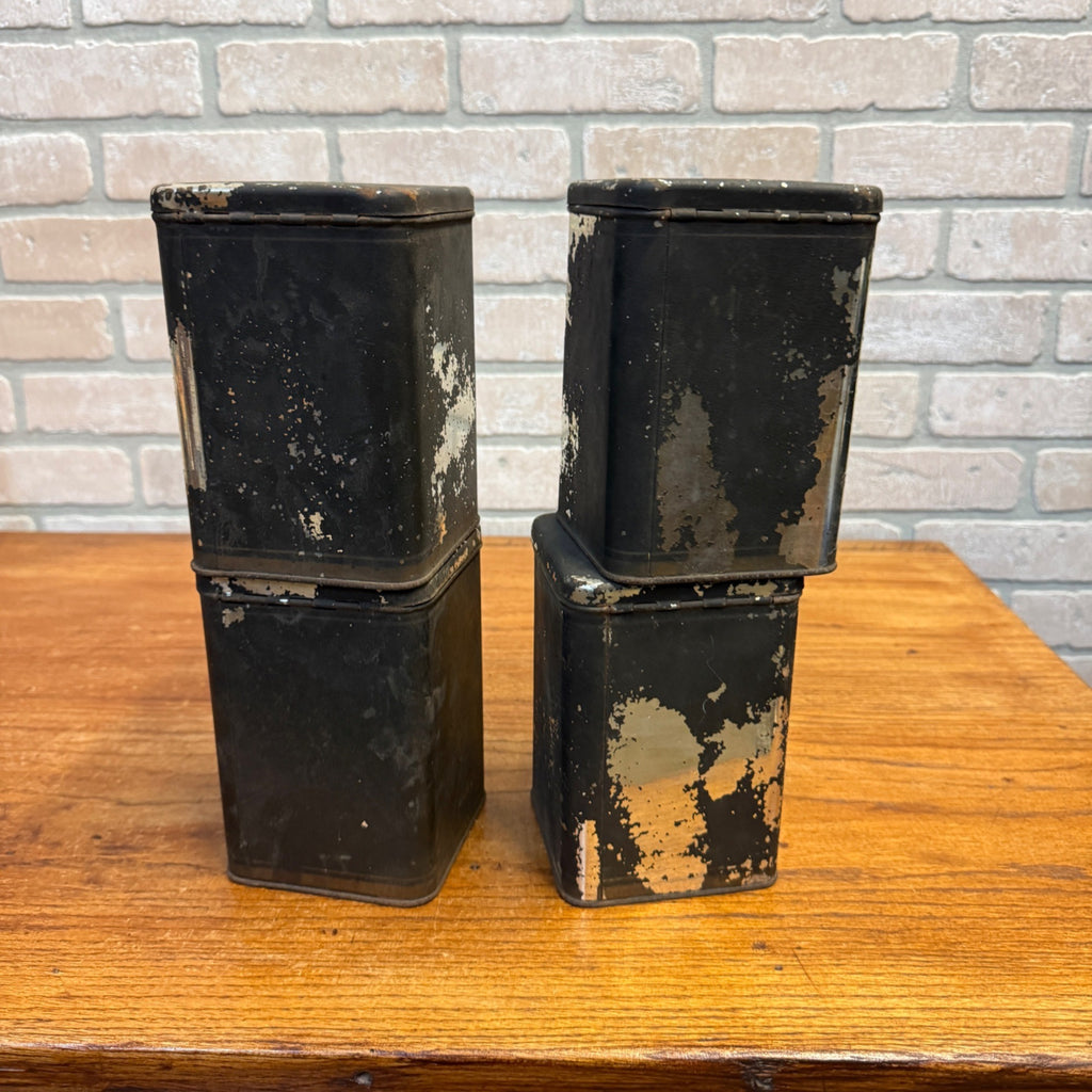Lot of (4) 1900s Apothecary Seed Phenix Herb Can Druggist Storage Metal Bins Empty
