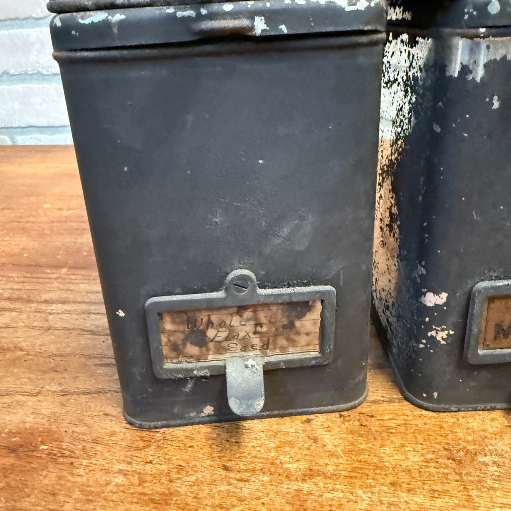 Lot of (4) 1900s Apothecary Seed Phenix Herb Can Druggist Storage Metal Bins Empty