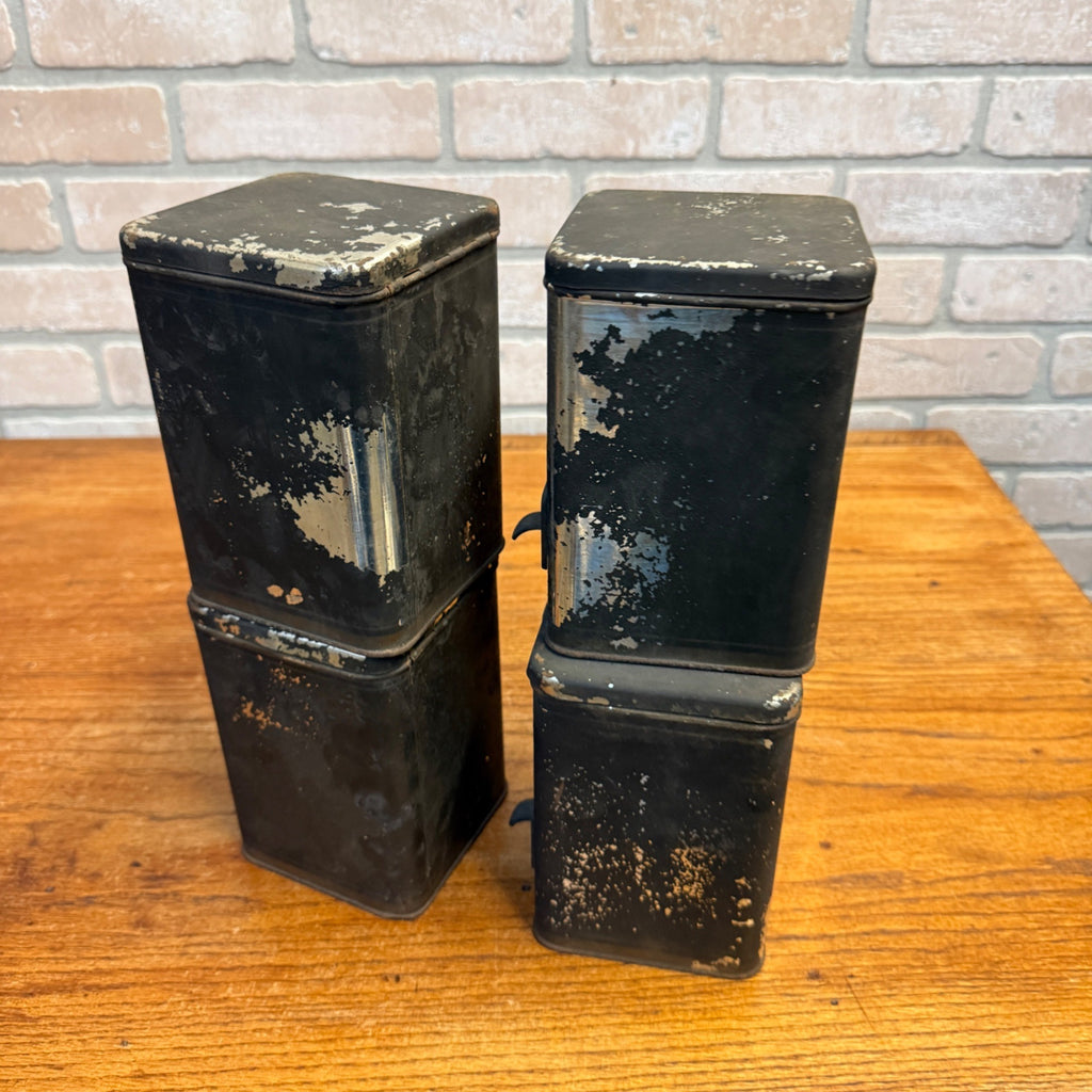 Lot of (4) 1900s Apothecary Seed Phenix Herb Can Druggist Storage Metal Bins Empty