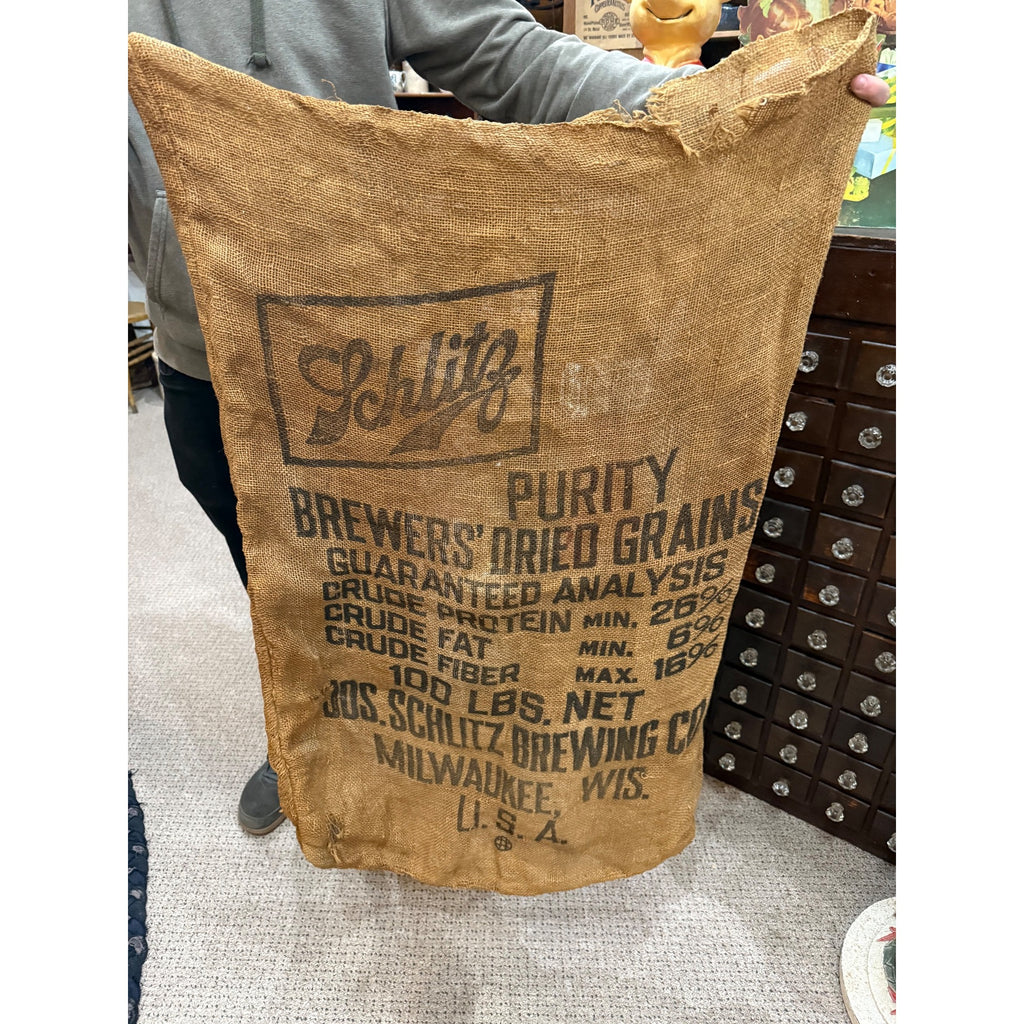Rare Vintage Schlitz Beer Malt Purity Grains Burlap 100lb Grain Bag Milwaukee