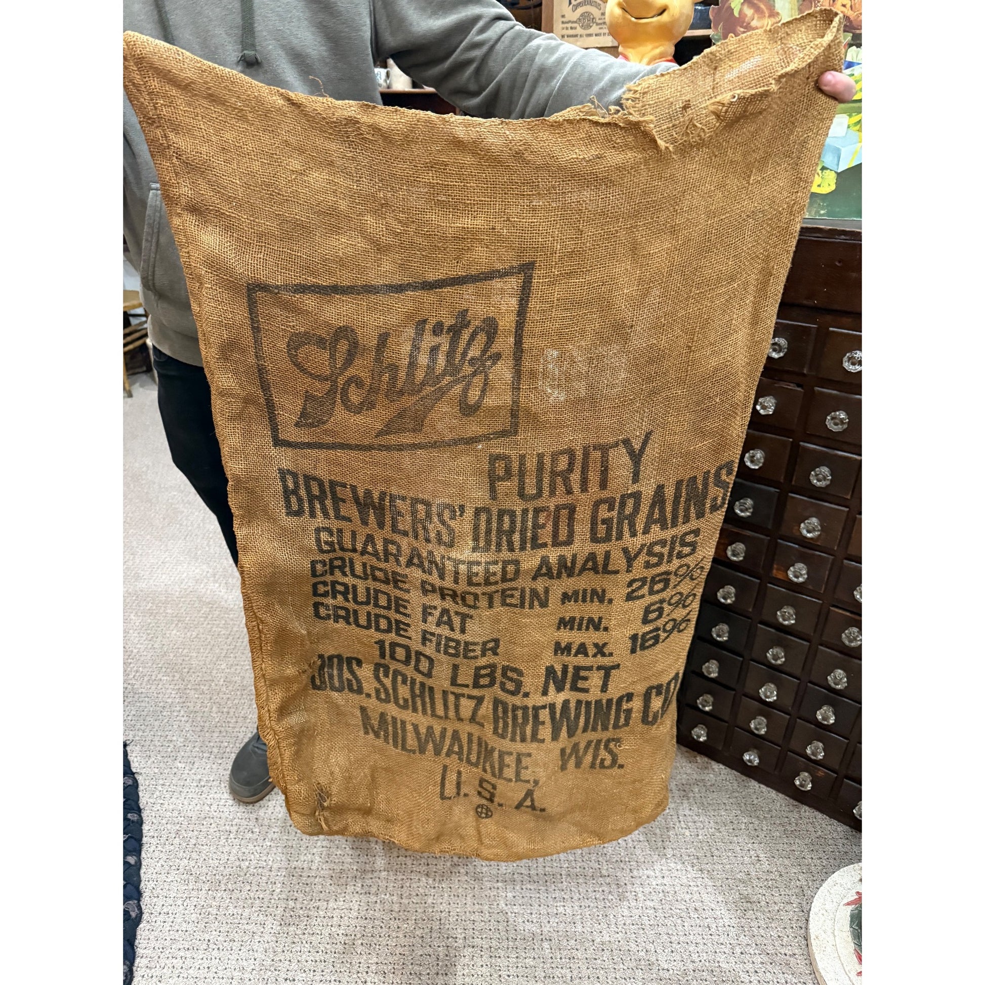 Rare Vintage Schlitz Beer Malt Purity Grains Burlap 100lb Grain Bag Milwaukee